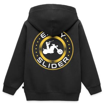 Trombone Player Biker Easy Slider Funny Trombonist - Kinder Premium Organic Zip Hoodie - Schwarz - Hinten - AI Model Kid Male (0cm)