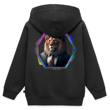 Löwe im Anzug - Kinder Premium Organic Zip Hoodie - Schwarz - Hinten - AI Model Kid Male (0cm)