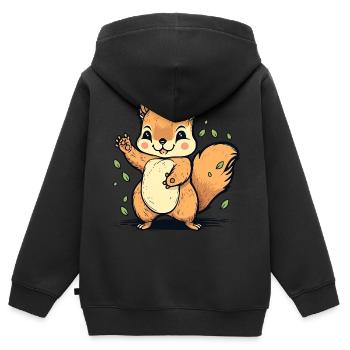 Kawaii Eichhörnchen, Hörnchen, Backenhörnchen - Kinder Premium Organic Zip Hoodie - Schwarz - Hinten - AI Model Kid Male (0cm)