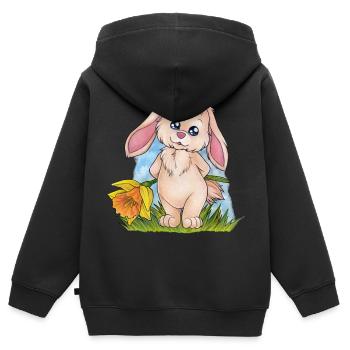 Niedlicher Hase Häschen mit Narzisse Osterglocke - Kinder Premium Organic Zip Hoodie - Schwarz - Hinten - AI Model Kid Male (0cm)