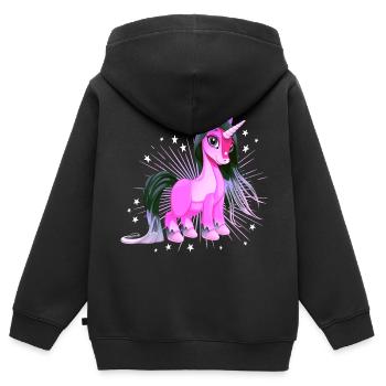 Licorne avec astérisque Viva Magenta - Sweat Premium à capuche zippé enfant bio - noir - Dos - AI Model Kid Male (0cm)