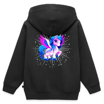 Einhorn Pink Pegasus - Kinder Premium Organic Zip Hoodie - Schwarz - Hinten - AI Model Kid Male (0cm)