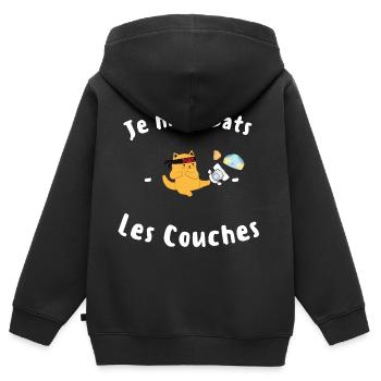 Je m'en bats Les Couches - Sweat Premium à capuche zippé enfant bio - noir - Dos - AI Model Kid Male (0cm)