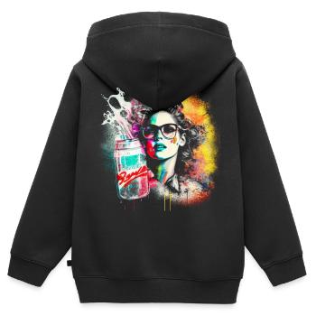 Retro 80s Woman mit Airbrush Details, Getränkedose - Kinder Premium Organic Zip Hoodie - Schwarz - Hinten - AI Model Kid Male (0cm)