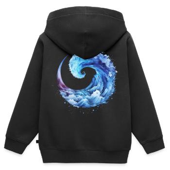 Blaue Welle, Wasser, Surfen, Meer, Sommer, Wellen - Kinder Premium Organic Zip Hoodie - Schwarz - Hinten - AI Model Kid Male (0cm)
