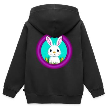 Hase Weiss lila Osterhase - Kinder Premium Organic Zip Hoodie - Schwarz - Hinten - AI Model Kid Male (0cm)
