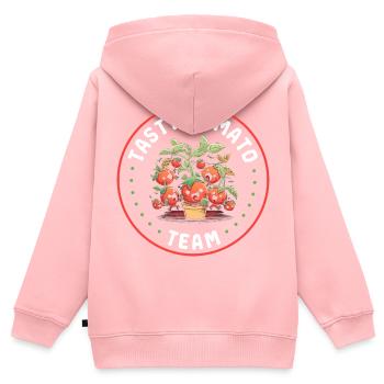 Logo de la plante de tomate, Tasty Tomato Team, Tomate - Sweat Premium à capuche zippé enfant bio - rose - Dos - AI Model Kid Female (0cm)