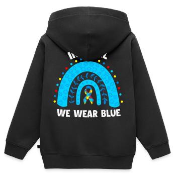 In April We Wear Blue Rainbow Puzzle Autism - Kids Premium Organic Zip-up Hoodie - black - Back - AI Model Kid Male (0cm)