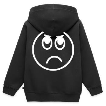 Emoji sketch blanc triste - Sweat Premium à capuche zippé enfant bio - noir - Dos - AI Model Kid Male (0cm)