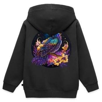 Nacht Vogel, Amsel, Nachtigall, Blumen, distressed - Kinder Premium Organic Zip Hoodie - Schwarz - Hinten - AI Model Kid Male (0cm)