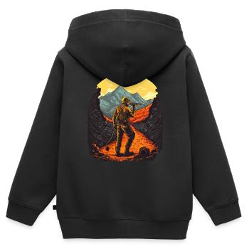Retro Minenarbeiter mit Werkzeugen - Kinder Premium Organic Zip Hoodie - Schwarz - Hinten - AI Model Kid Male (0cm)