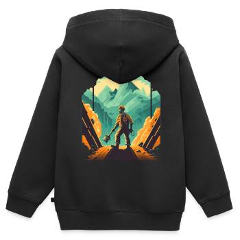 Retro Minenarbeiter mit Schaufel - Kinder Premium Organic Zip Hoodie - Schwarz - Hinten - AI Model Kid Male (0cm)