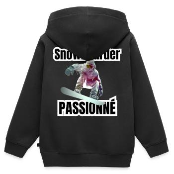 snowboarder passionné - Sweat Premium à capuche zippé enfant bio - noir - Dos - AI Model Kid Male (0cm)
