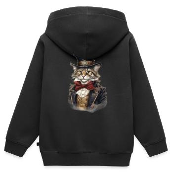 Katze im 1800 Jahre Stil Gekleidet Nobel Barock - Kinder Premium Organic Zip Hoodie - Schwarz - Hinten - AI Model Kid Male (0cm)