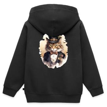 Katze im 1800 Jahre Stil Gekleidet Nobel Barock - Kinder Premium Organic Zip Hoodie - Schwarz - Hinten - AI Model Kid Male (0cm)