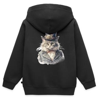 Katze im 1800 Jahre Stil Gekleidet Nobel Barock - Kinder Premium Organic Zip Hoodie - Schwarz - Hinten - AI Model Kid Male (0cm)