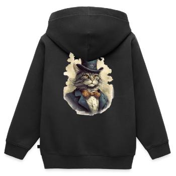 Katze im 1800 Jahre Stil Gekleidet Nobel Barock - Kinder Premium Organic Zip Hoodie - Schwarz - Hinten - AI Model Kid Male (0cm)