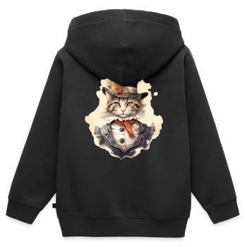 Katze im 1800 Jahre Stil Gekleidet Nobel Barock - Kinder Premium Organic Zip Hoodie - Schwarz - Hinten - AI Model Kid Male (0cm)