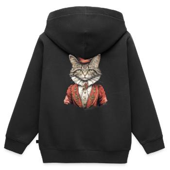 Katze im 1800 Jahre Stil Gekleidet Nobel Barock - Kinder Premium Organic Zip Hoodie - Schwarz - Hinten - AI Model Kid Male (0cm)