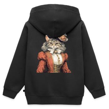 Katze im 1800 Jahre Stil Gekleidet Nobel Barock - Kinder Premium Organic Zip Hoodie - Schwarz - Hinten - AI Model Kid Male (0cm)