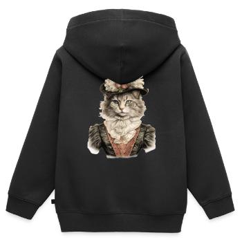 Katze im 1800 Jahre Stil Gekleidet Nobel Barock - Kinder Premium Organic Zip Hoodie - Schwarz - Hinten - AI Model Kid Male (0cm)