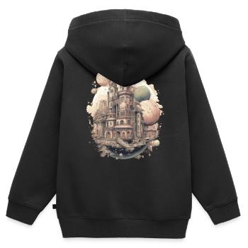 Vie futuriste sur les planètes - Sweat Premium à capuche zippé enfant bio - noir - Dos - AI Model Kid Male (0cm)