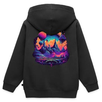 Vie futuriste sur les planètes - Sweat Premium à capuche zippé enfant bio - noir - Dos - AI Model Kid Male (0cm)