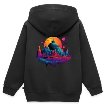 Vie futuriste sur les planètes - Sweat Premium à capuche zippé enfant bio - noir - Dos - AI Model Kid Male (0cm)