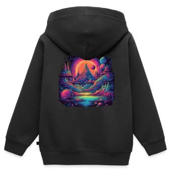 Vie futuriste sur les planètes - Sweat Premium à capuche zippé enfant bio - noir - Dos - AI Model Kid Male (0cm)