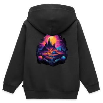 Futuristisch Leben auf Planeten - Kinder Premium Organic Zip Hoodie - Schwarz - Hinten - AI Model Kid Male (0cm)