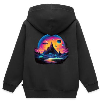 Vie futuriste sur les planètes - Sweat Premium à capuche zippé enfant bio - noir - Dos - AI Model Kid Male (0cm)