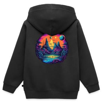 Vie futuriste sur les planètes - Sweat Premium à capuche zippé enfant bio - noir - Dos - AI Model Kid Male (0cm)