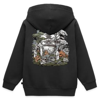 Bonsaï - Jardin Japonais - Sweat Premium à capuche zippé enfant bio - noir - Dos - AI Model Kid Male (0cm)