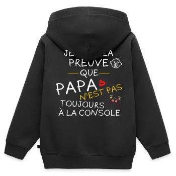 Papa Hors Ligne - Présent dans le monde réel - Sweat Premium à capuche zippé enfant bio - noir - Dos - AI Model Kid Male (0cm)
