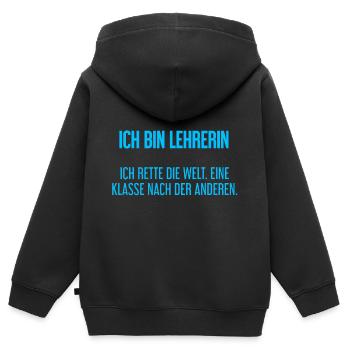 Ich bin Lehrerin - ich rette die Welt - Kinder Premium Organic Zip Hoodie - Schwarz - Hinten - AI Model Kid Male (0cm)