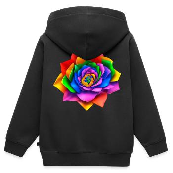 Lebendige 3D Regenbogenblume - Kinder Premium Organic Zip Hoodie - Schwarz - Hinten - AI Model Kid Male (0cm)