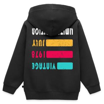 Juillet 1978 Anniversaire Juillet 1978 Juillet - Sweat Premium à capuche zippé enfant bio - noir - Dos - AI Model Kid Male (0cm)