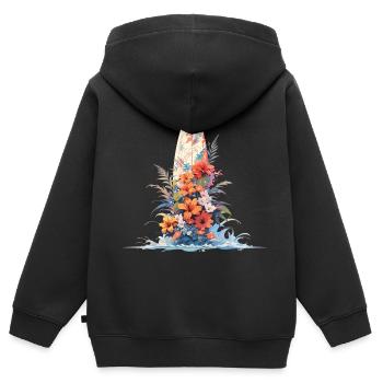 Mikakujumi Wakeboard with Flowers - Kids Premium Organic Zip-up Hoodie - black - Back - AI Model Kid Male (0cm)
