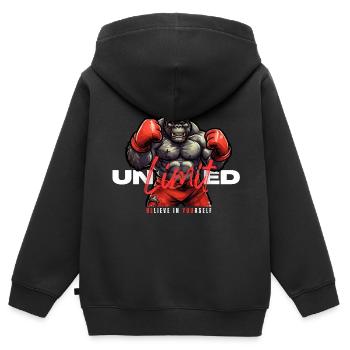 illimité Boxing Gorilla - Sweat Premium à capuche zippé enfant bio - noir - Dos - AI Model Kid Male (0cm)
