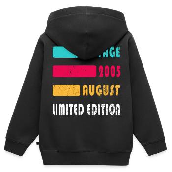 Août 2005 Anniversaire Août 2005 Août - Sweat Premium à capuche zippé enfant bio - noir - Dos - AI Model Kid Male (0cm)