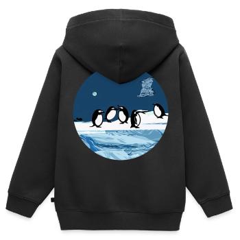 Charming Penguin Adventure - Découvrez le froid - Sweat Premium à capuche zippé enfant bio - noir - Dos - AI Model Kid Male (0cm)