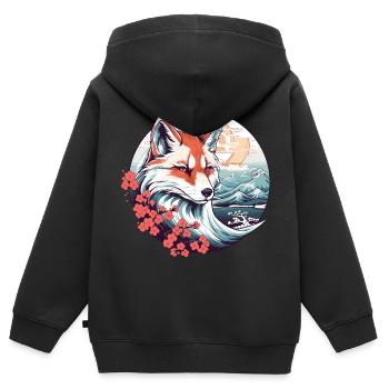 Anime Japan Kitsune Fuchs - Kinder Premium Organic Zip Hoodie - Schwarz - Hinten - AI Model Kid Male (0cm)