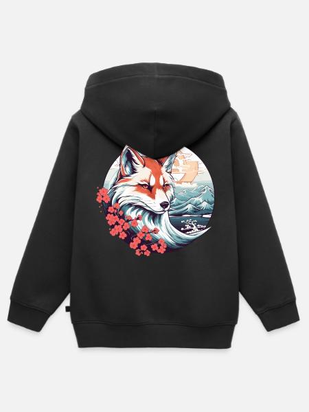 Anime Japan Kitsune Fuchs - Premium børne zip-hættetrøje økologisk - sort