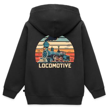 Lokomotive - Kinder Premium Organic Zip Hoodie - Schwarz - Hinten - AI Model Kid Male (0cm)
