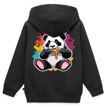 Happy Panda Eating with Paint Splatter Sticker Des - Kids Premium Organic Zip-up Hoodie - black - Back - AI Model Kid Male (0cm)