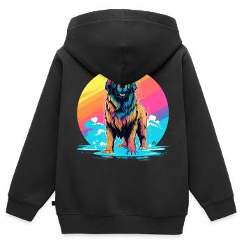 stehender Leonberger Hund Regenbogenfarbe - Kinder Premium Organic Zip Hoodie - Schwarz - Hinten - AI Model Kid Male (0cm)