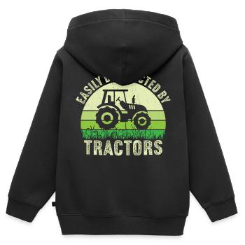 leicht von Traktoren abgelenkt - Kinder Premium Organic Zip Hoodie - Schwarz - Hinten - AI Model Kid Male (0cm)