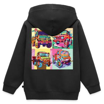Unimog - Evolution - Warhol - Universal Motorgerät - Kinder Premium Organic Zip Hoodie - Schwarz - Hinten - AI Model Kid Male (0cm)