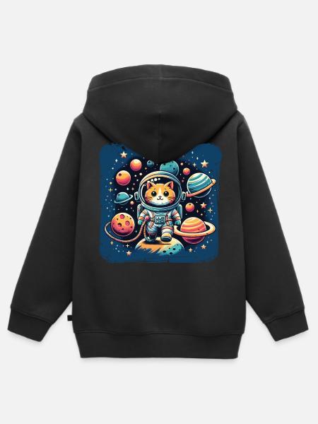 Cosmo, Gato, Astronauta, Espacio, Gatito - Sudadera Premium con capucha y cremallera infantil orgánica - negro