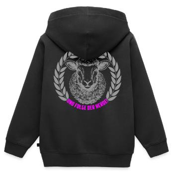 Schaf bleib ruhig und folge der Herde - Kinder Premium Organic Zip Hoodie - Schwarz - Hinten - AI Model Kid Male (0cm)